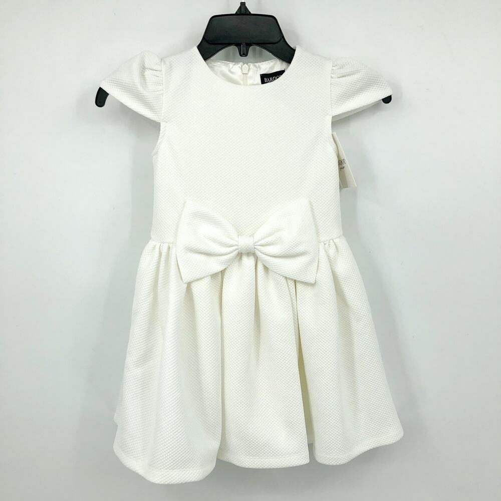 BARDOT Girl's Polly Textured Bow Dress Size 6 White Ivory Flutter Sleeve NWT